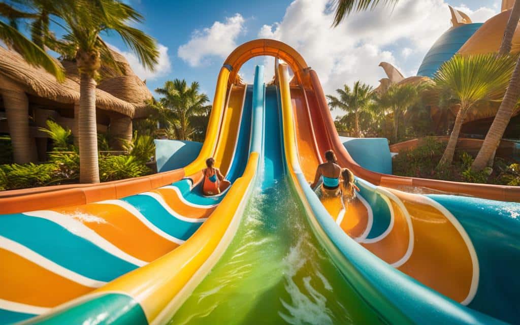 Family enjoying water slides at Atlantis