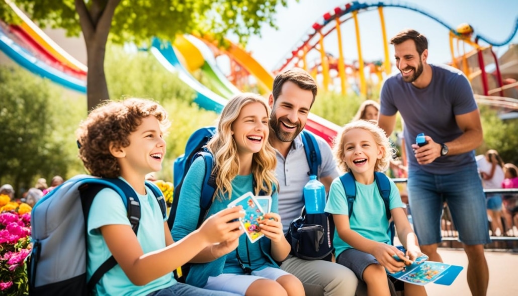 Family enjoying downtime at a theme park Family enjoying downtime at a theme park